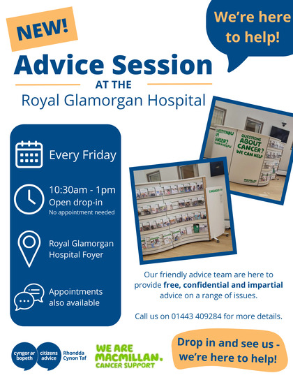 Royal Glamorgan Hospital Macmillan Hub outreach poster